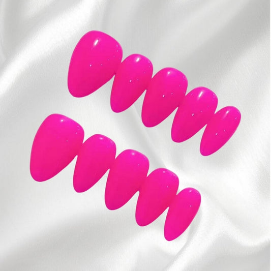 Hand Shape Enhancement Neon Pink Glossy Almond Shaped Press-on Nails