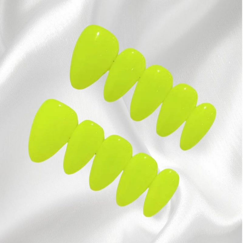Hand Shape Enhancement Neon Yellow Glossy Almond Shaped Press-on Nails