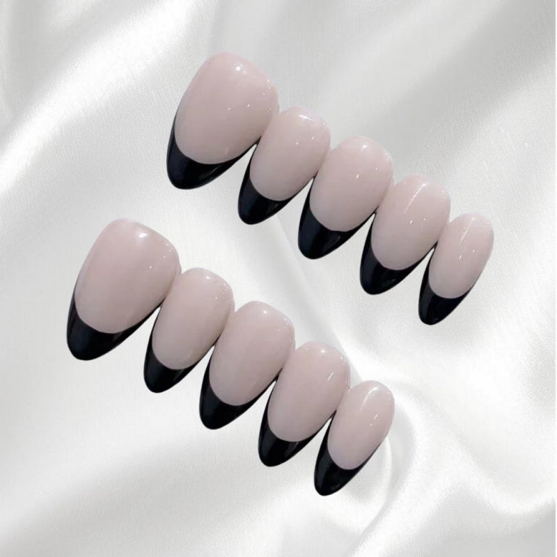 Black and Nude French Style Almond Shaped Press-on Nails