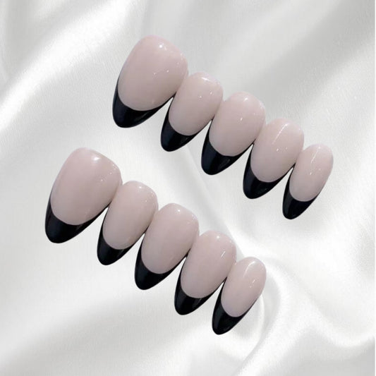Black and Nude French Style Almond Shaped Press-on Nails