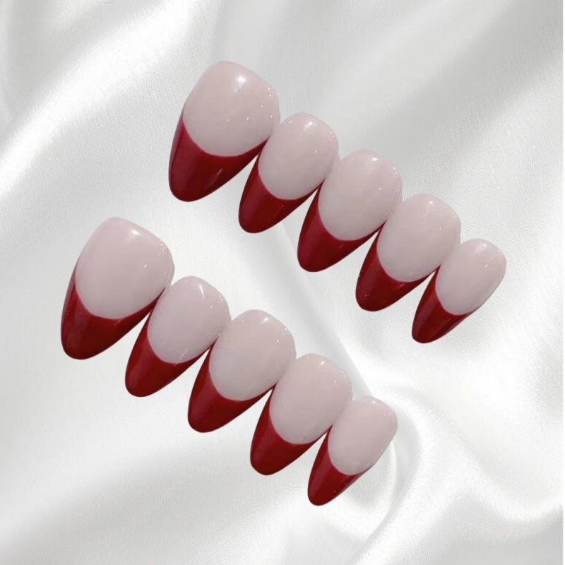 Red and Nude French Style Almond Shaped Press-on Nails