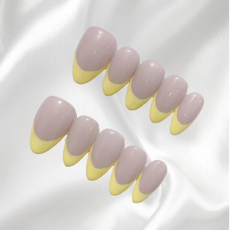 Yellow and Nude French Style Almond Shaped Press-on Nails