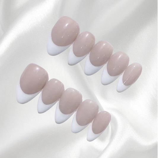 Sleek White and Nude French Almond Shaped Press-on Nails