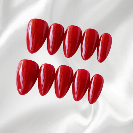 Vibrant Red Solid Color Almond Press-on Nails