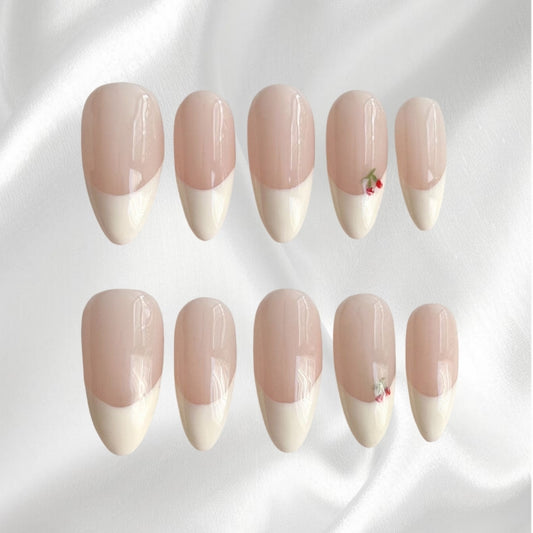 Minimalist Two-Tone French Reusable Almond Wearable Nails for Daily & Office