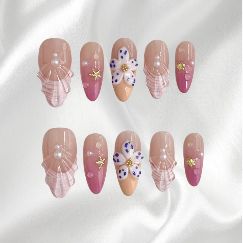 Beach Vibe 3D Seashell & Starfish Reusable Wearable Nails for Summer Vacations