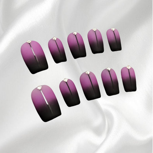 Black Gradient with Rhinestone Accents Coffin Press-on Nails