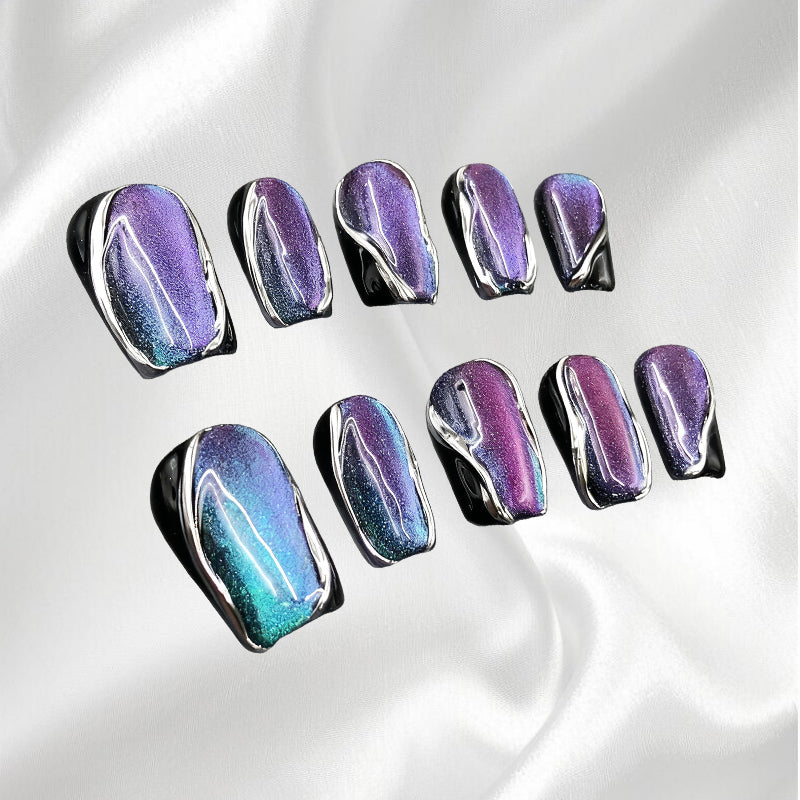 Unleash Your Inner Mermaid: Gorgeous Holographic Trapezoid Press-on Nails