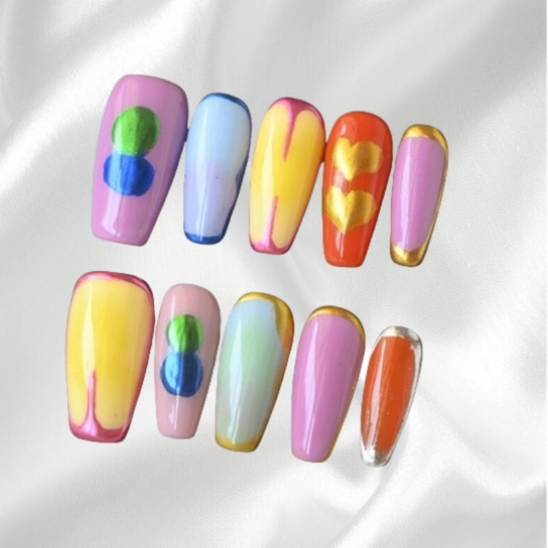 Vibrant Rainbow Art Trapezoid Press-on Nails Colorful & Playful Design