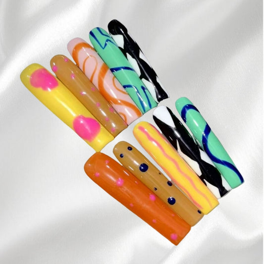 Vibrant Mixed-Pattern Press-On Nails Bold & Colorful Wearable Nails