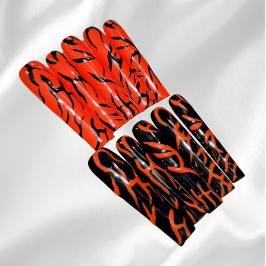 Edgy Red andBlack Flame Press-On Nails Lava Nail Art