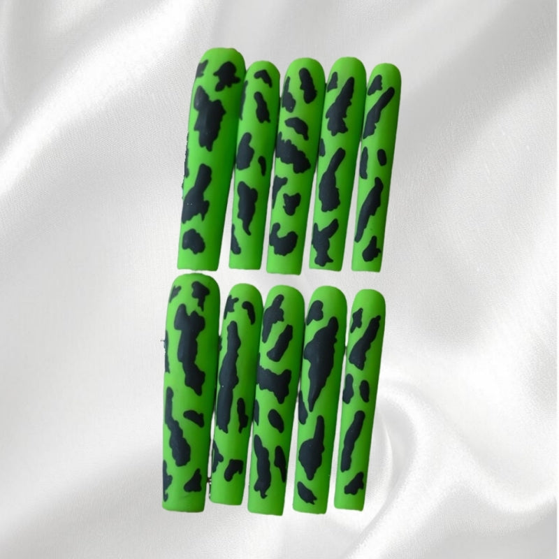 Neon Green Leopard Print Press-On Nails Bold Animal Print Square Wearable Nails