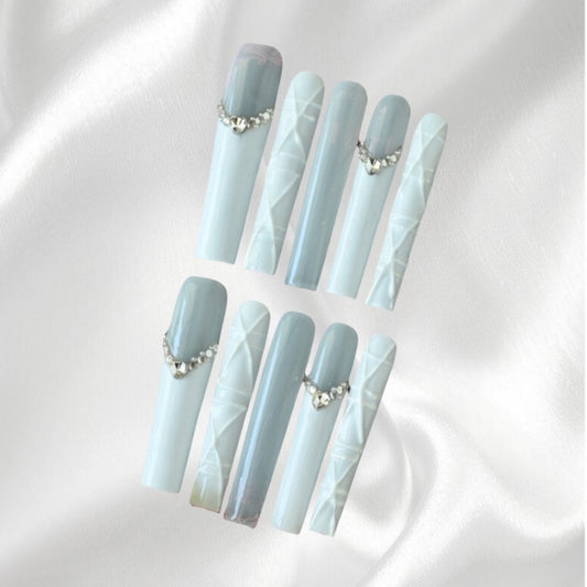 Elegant Ombre Square Press-On Nails with Rhinestone for Party and Wedding