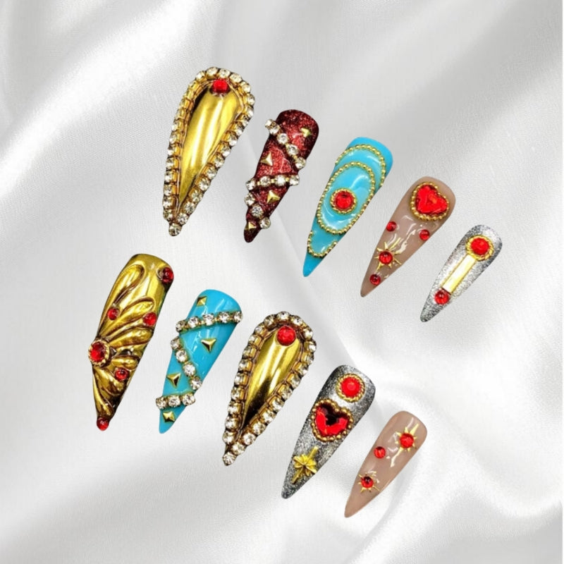 Gothic Luxury 3D Rhinestone Heart Statement Press-on Nails