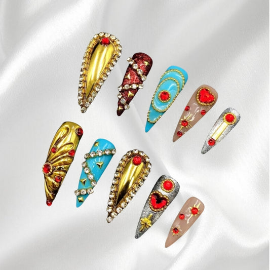 Gothic Luxury 3D Rhinestone Heart Statement Press-on Nails