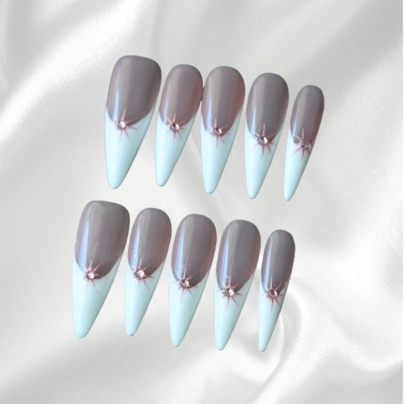 Ombre French Long Stiletto Press-on Nails with Rhinestone Accents