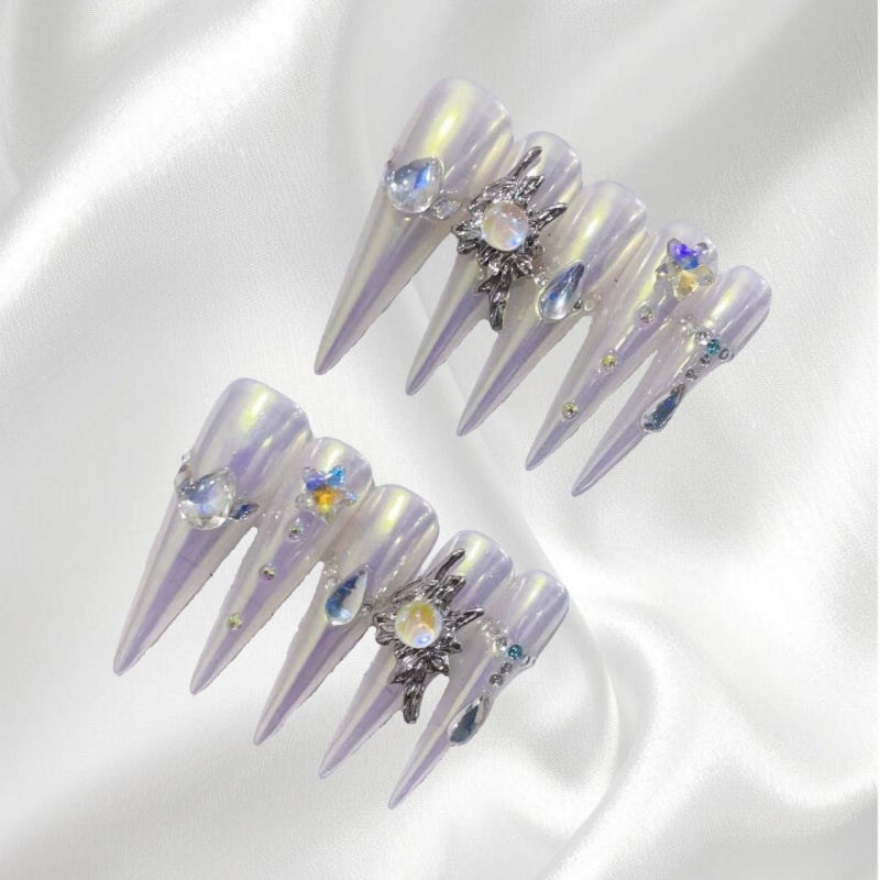 Glamorous Iridescent Stiletto Press - on Nails with Crystal Accents